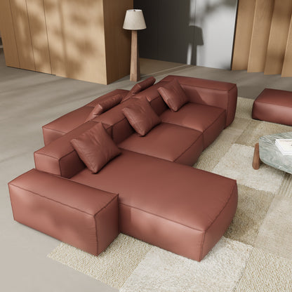 Flex Modular Brown Genuine Leather Double Sided Sectional-Brown