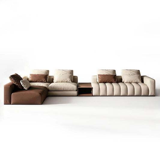 Piano L-Shaped Leather Sectional Sofa with Coffee Table