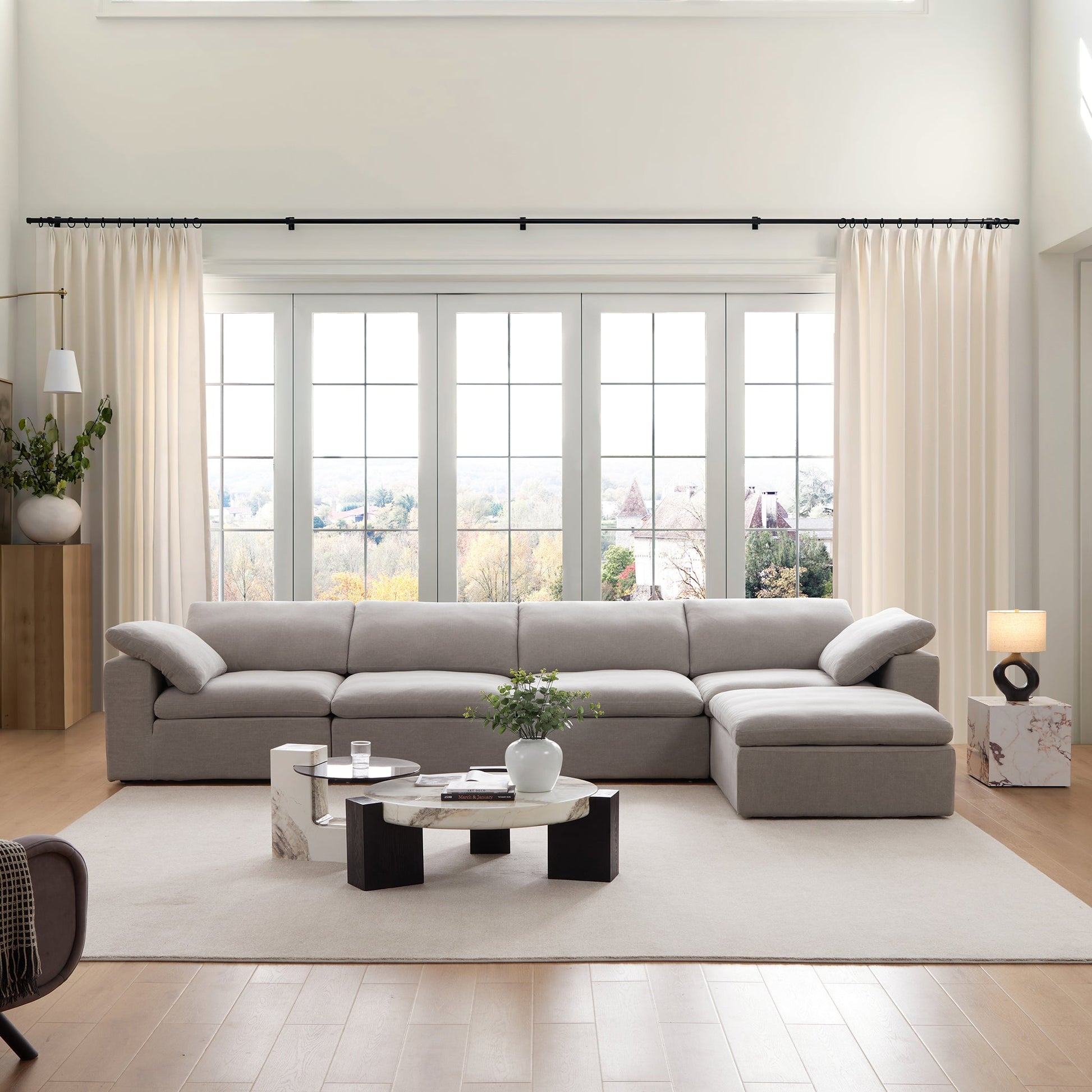 Tender Wabi Sabi Beige Sofa and Ottoman-Gray