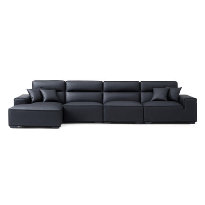 Domus High Back Modular Leather Sectional-Black-160.6"-Facing Left