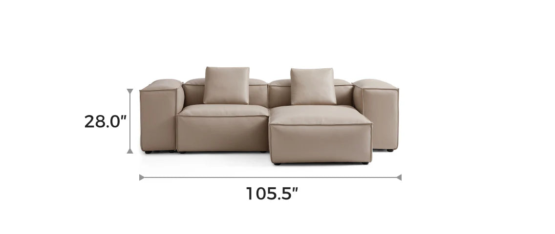 Cube Modular Khaki Genuine Leather Double-Sided Sectional