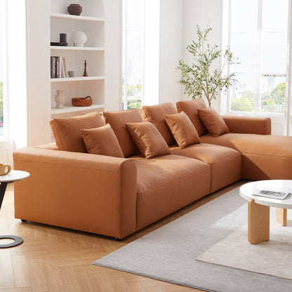Nathan Modular Orange Leather Sectional Sofa-Orange