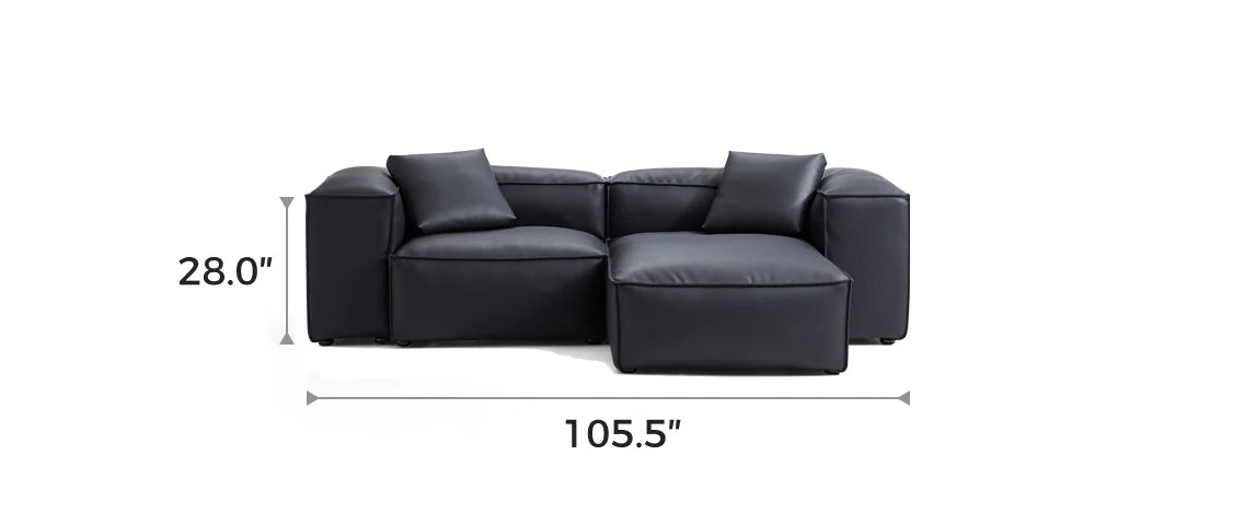 Cube Modular Black Genuine Leather Double-Sided Sectional