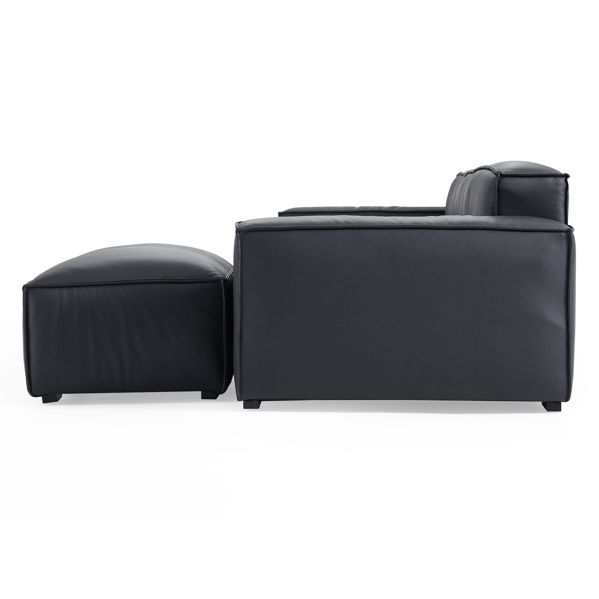 Luxury Minimalist Dark Brown Leather Sofa and Ottoman-Black