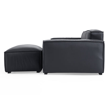 Luxury Minimalist Dark Brown Leather Sofa and Ottoman-Black
