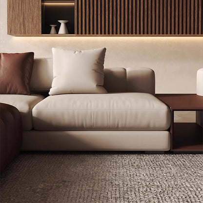 Piano L-Shaped Leather Sectional Sofa with Coffee Table
