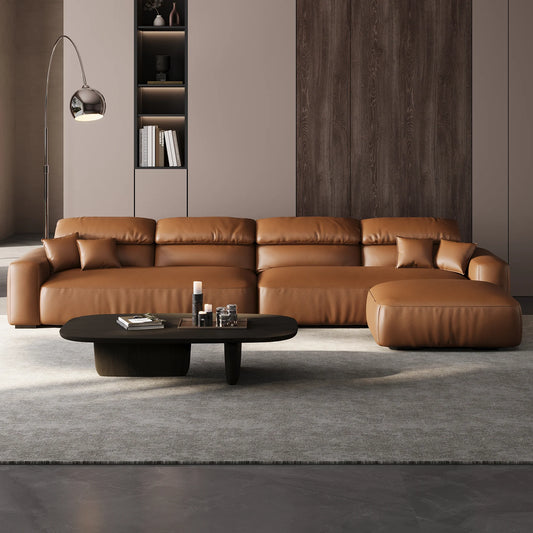 Chestnut Brown Leather Sofa and Ottoman