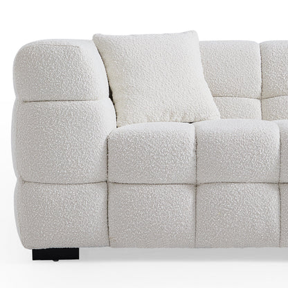 Cushy Cream Boucle Fabric Tufted Sofa Set-White