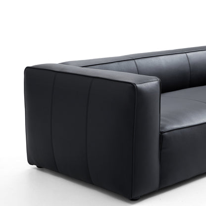 Brancaster Black Genuine Leather Tuxedo Sofa-Black