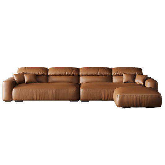 Chestnut Brown Leather Sofa and Ottoman