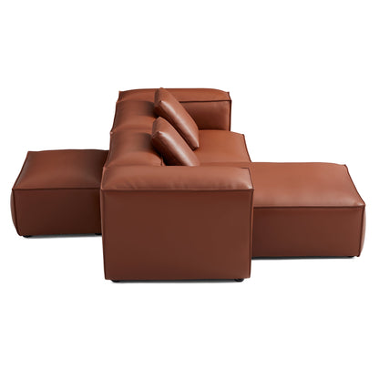 Cube Modular Brown Genuine Leather Double Sided Sectional-Brown-105.5"-High