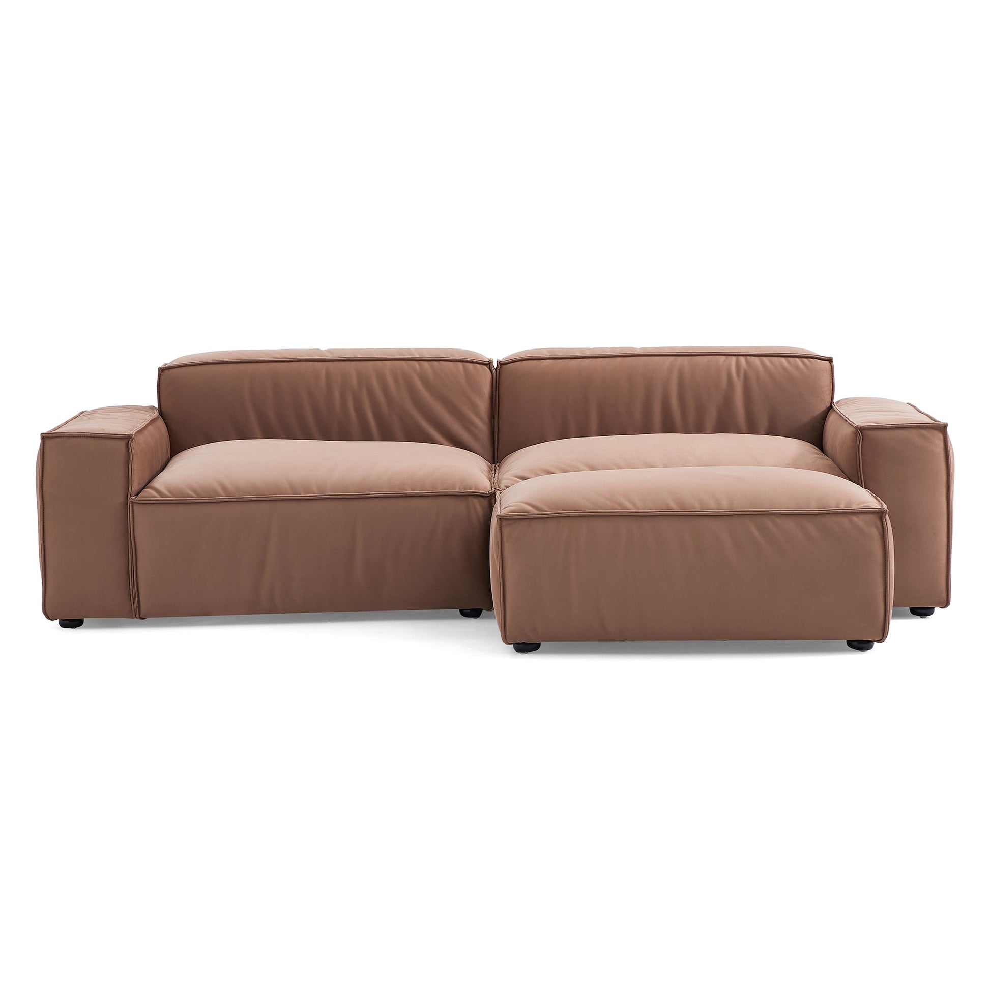 Luxury Minimalist Brown Fabric Sofa and Ottoman-Brown-100.8″