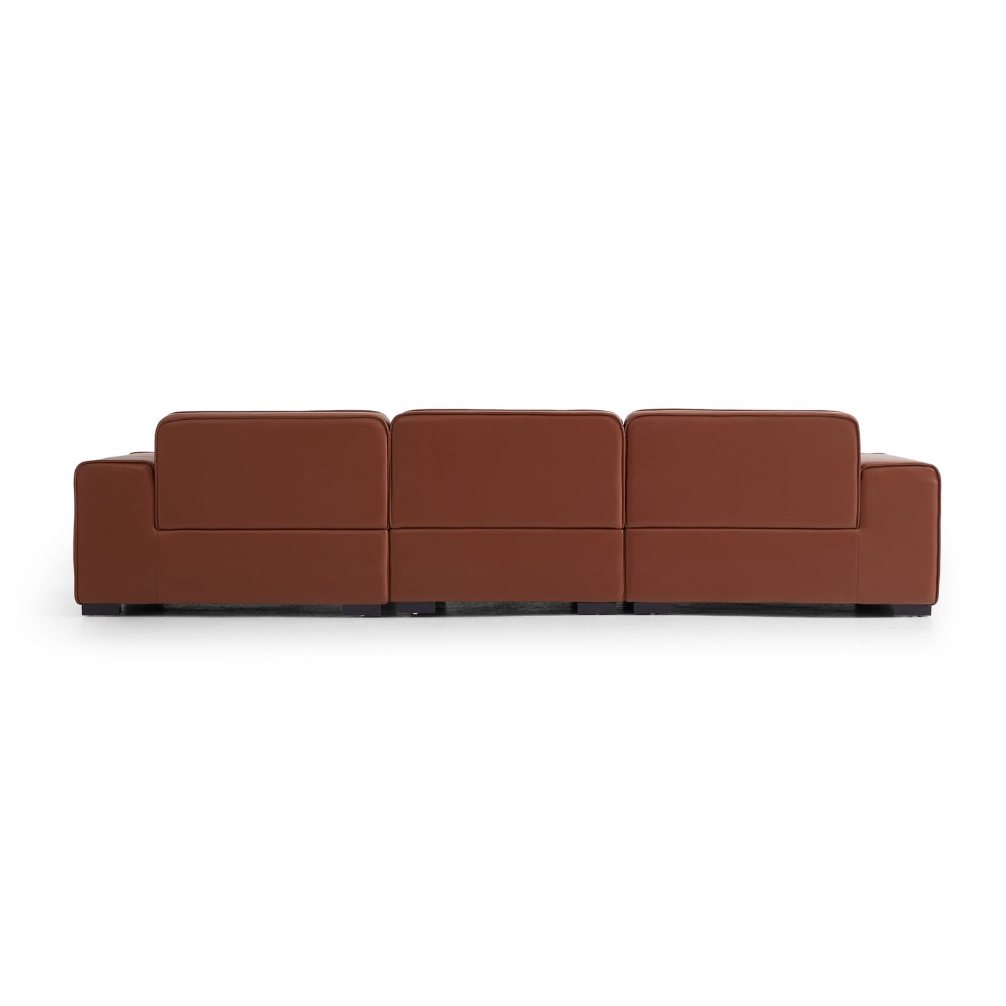 Domus Modular Black Leather Sofa-Brown-129.9″