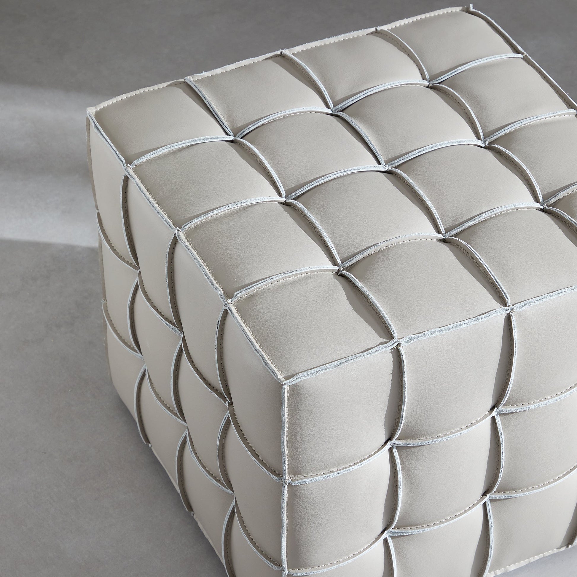 Monarch Leather Tufted Cube Pouf-Beige