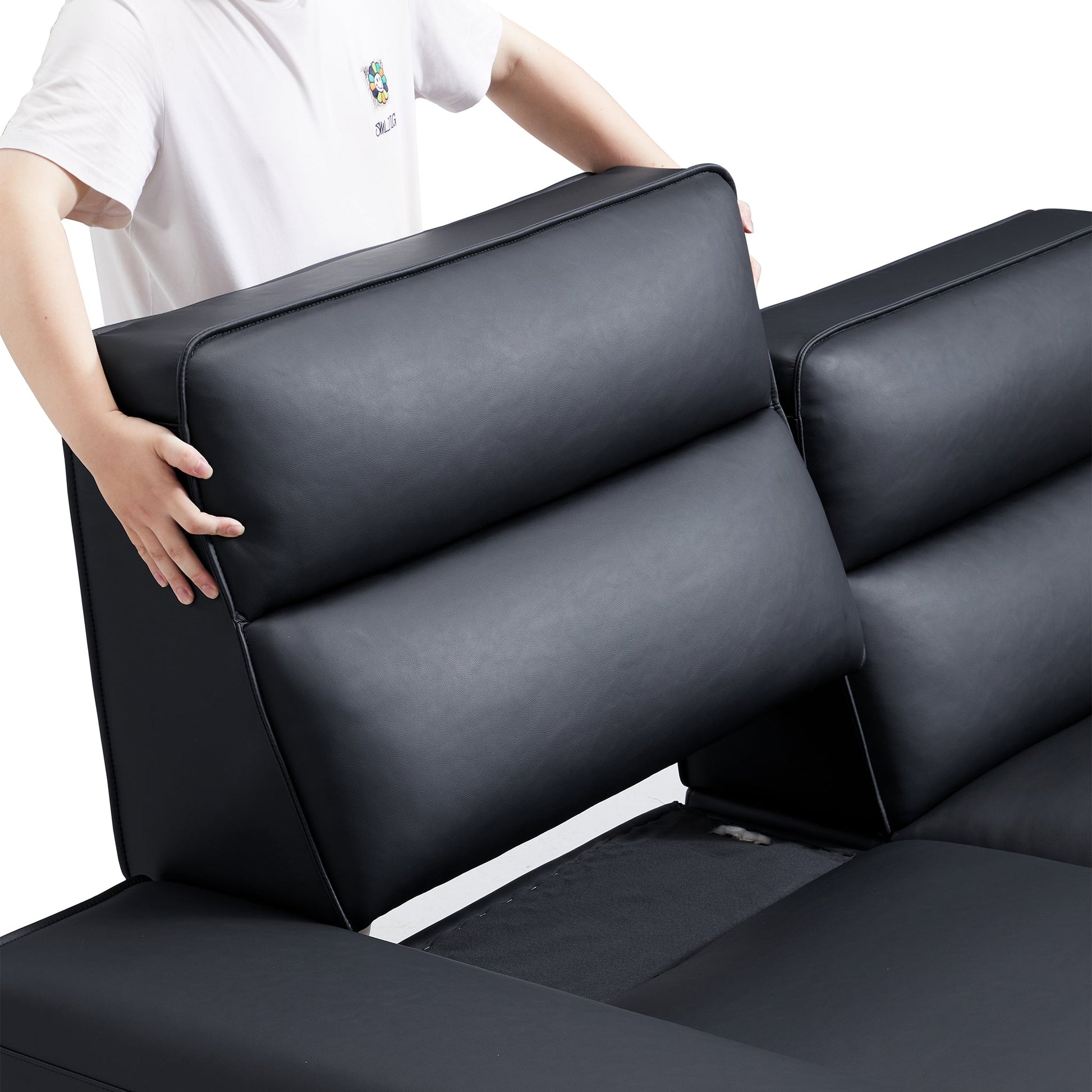 Domus High Back Modular Leather Sofa-Black