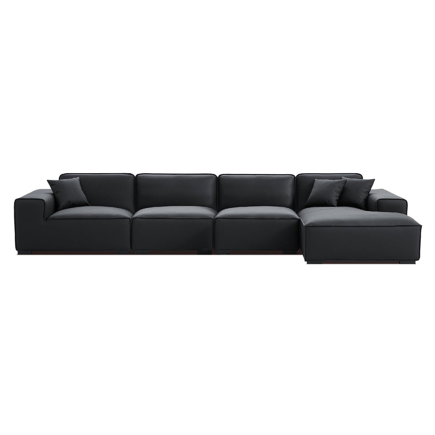 Domus Modular Black Leather Sectional Sofa-Black-161.4"-Facing Right