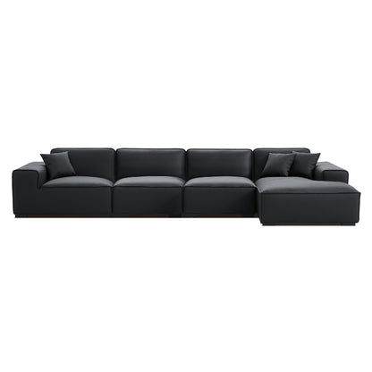 Domus Modular Black Leather Sectional Sofa-Black-161.4"-Facing Right