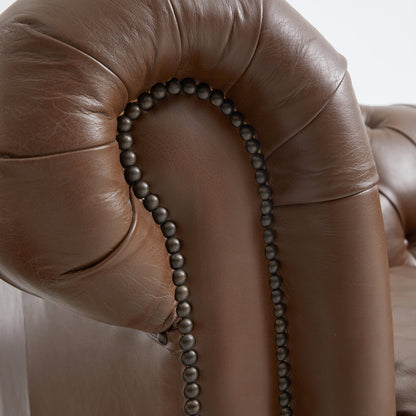 Durango Chesterfield Brown Top Grain Leather Tufted Sofa-Brown