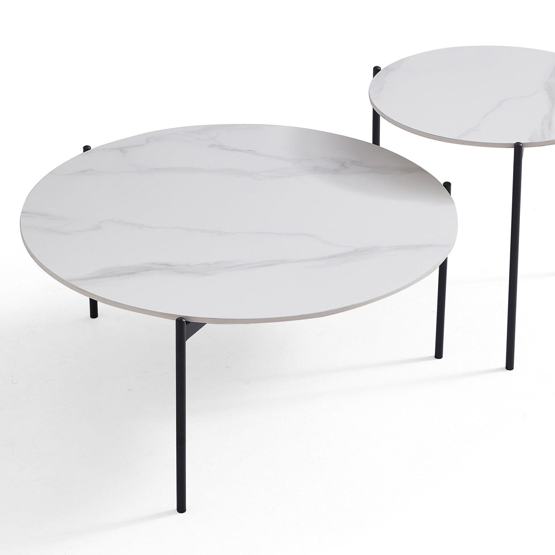 Milan White Marble Coffee Table Set-White-31.5″ & 19.7″