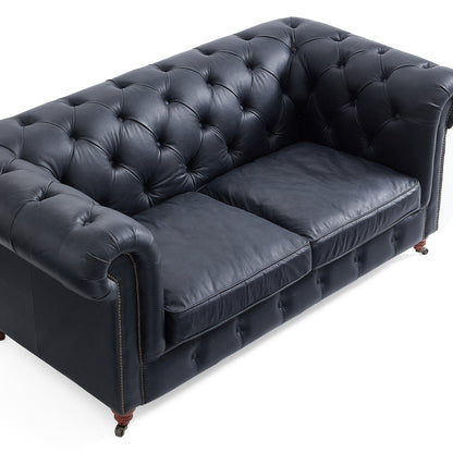 Durango Chesterfield Top Grain Leather Tufted Sofa-Black