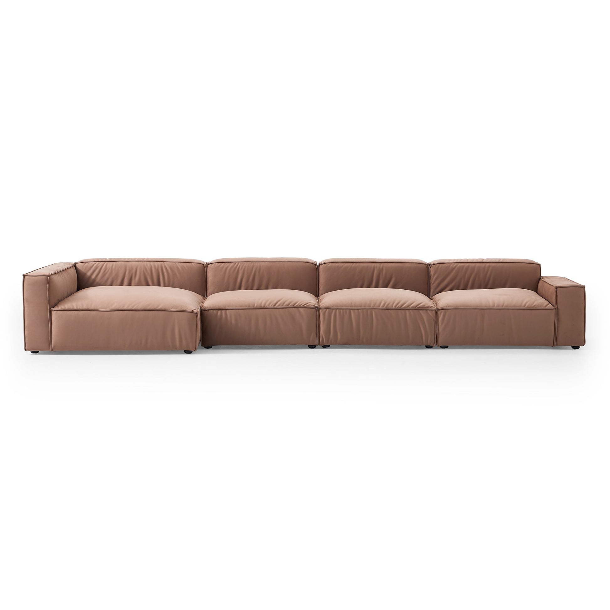 Luxury Minimalist Brown Fabric Sectional Set-Brown-185.0"-Facing Left