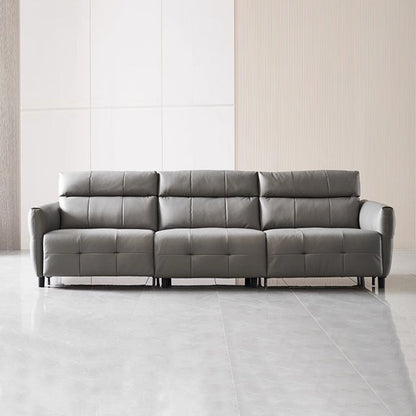 Lattice Charcoal Gray Leathaire Modular Recliner Sofa-Light Gray