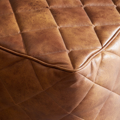 Waffle Tan Leathaire Square Pouf-Tan