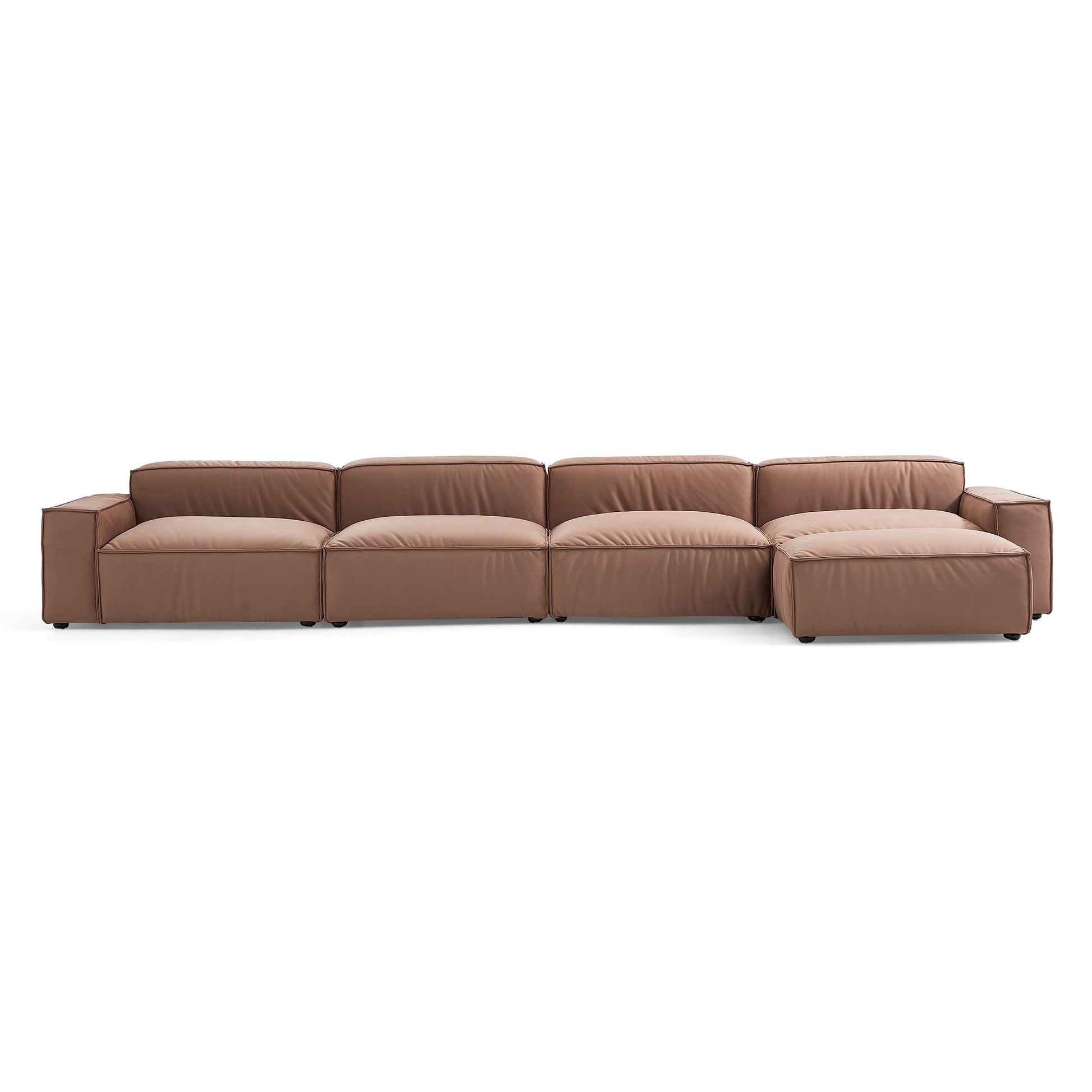 Luxury Minimalist Brown Fabric Sofa and Ottoman-Brown-179.5″