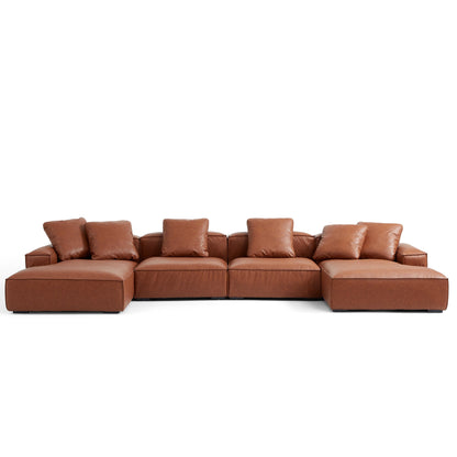 Garvon Vintage Reddish Brown Leathaire Double Chaise Sectional-hidden
