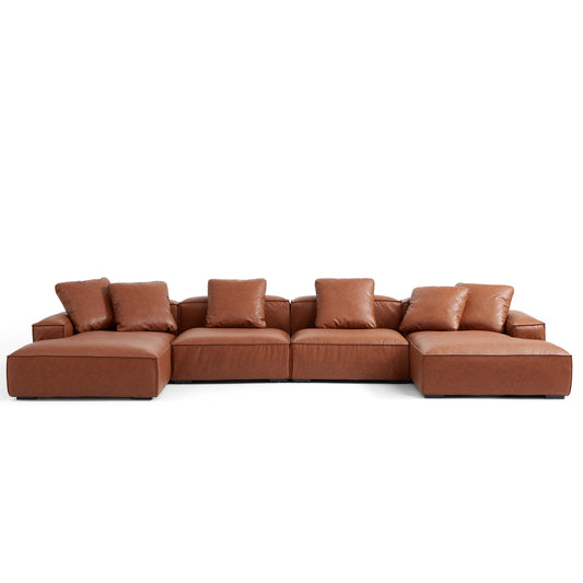 Garvon Vintage Reddish Brown Leathaire Double Chaise Sectional-hidden