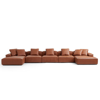 Garvon Vintage Reddish Brown Leathaire Double Chaise Sectional-Reddish Brown-211.0″