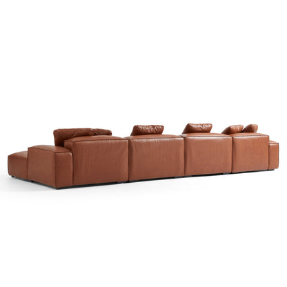 Garvon Vintage Reddish Brown Leathaire Double Chaise Sectional-Reddish Brown-170.9″