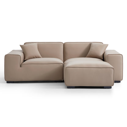 Domus Modular Dark Gray Leather Sofa and Ottoman-Khaki-94.5″