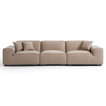 Domus Modular Black Leather Sofa Set-Khaki-129.9″