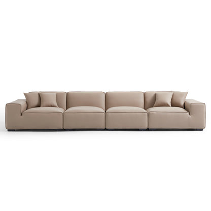 Domus Modular Black Leather Sofa-Khaki-165.3″