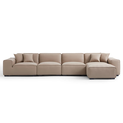 Domus Modular Khaki Leather Sofa and Ottoman-Khaki-165.3"
