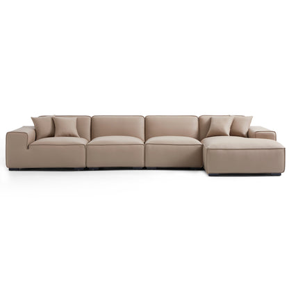 Domus Modular Black Leather Sectional Sofa-Khaki-161.4"-Facing Right