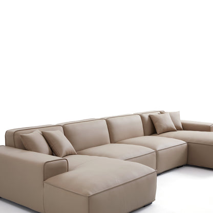 Domus Modular Dark Gray Leather U Shaped Sectional Sofa-Khaki-157.5″