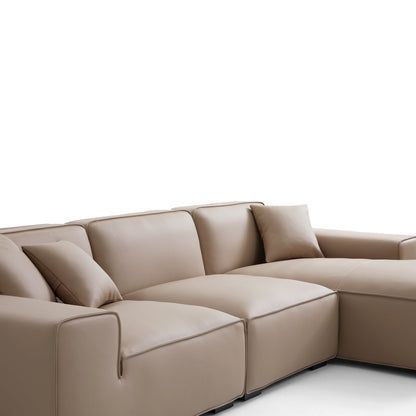Domus Modular Beige Leather Sectional Sofa-Khaki-126.0"-Facing Right