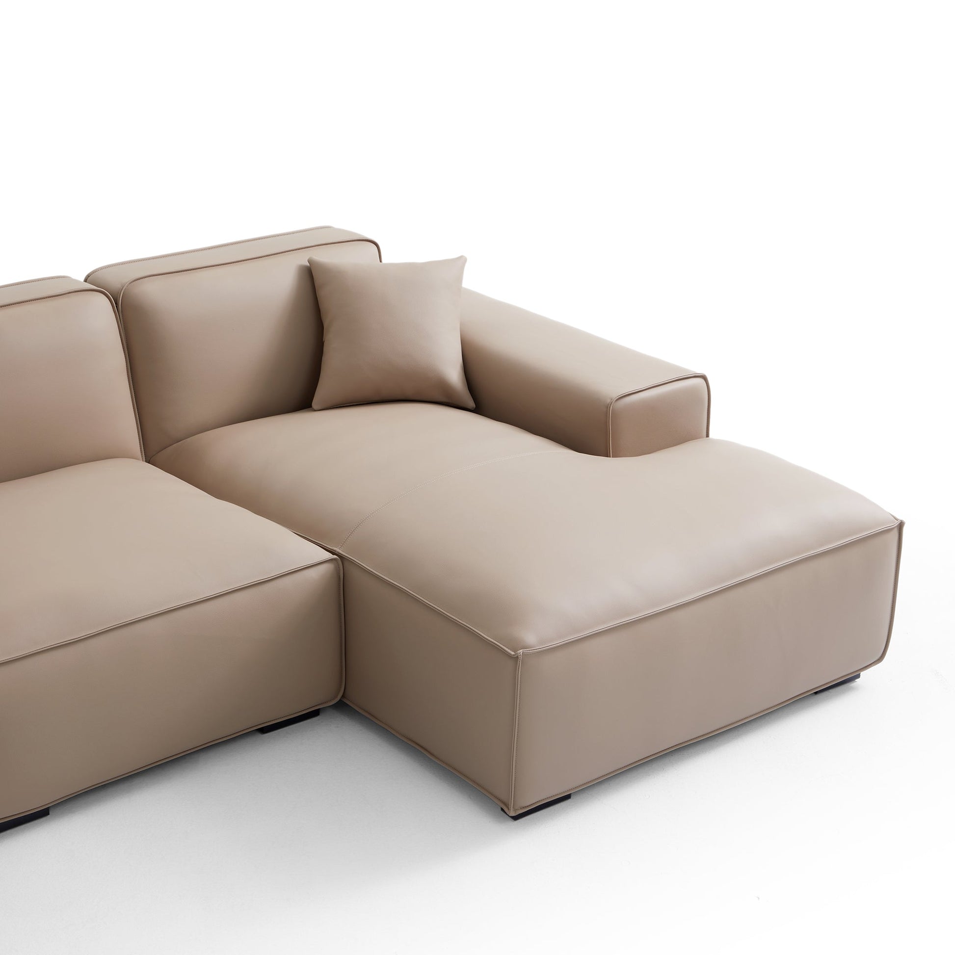 Domus Modular Black Leather Sectional Sofa-Khaki