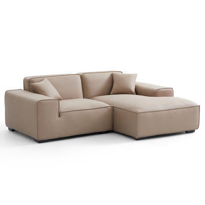 Domus Modular Dark Gray Leather Sectional Sofa-Khaki-90.6"-Facing Right
