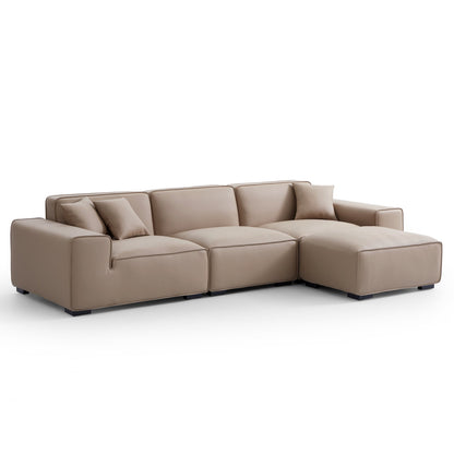 Domus Modular Dark Gray Leather Sofa and Ottoman-Khaki-129.9″