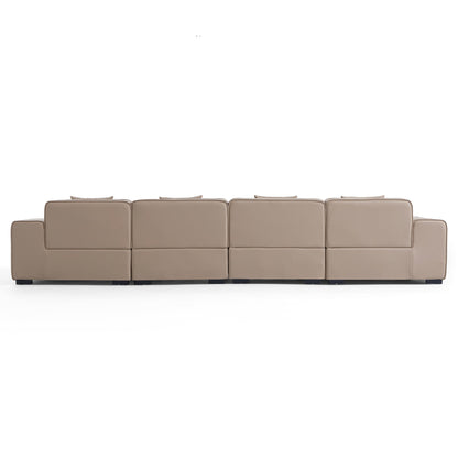 Domus Modular Black Leather Sofa-Khaki-165.3″