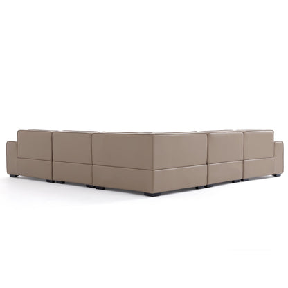 Domus Modular Black Leather U Shaped Sectional-Khaki