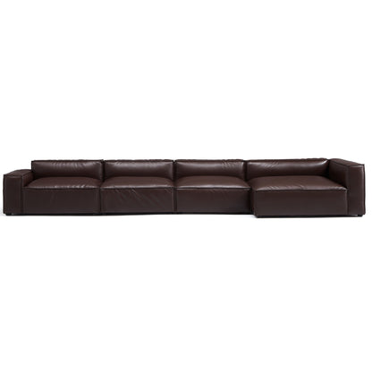 Luxury Minimalist Dark Brown Leather Sectional-Dark Brown-185.0"-Facing Right