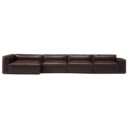 Luxury Minimalist Dark Brown Leather Sectional-Dark Brown-185.0"-Facing Left