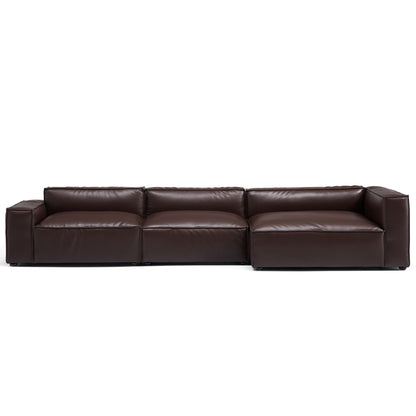 Luxury Minimalist Dark Brown Leather Sectional-Dark Brown-145.7"-Facing Right