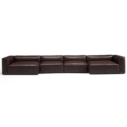 Luxury Minimalist Dark Brown Leather U Shaped Sectional-Dark Brown-190.6"