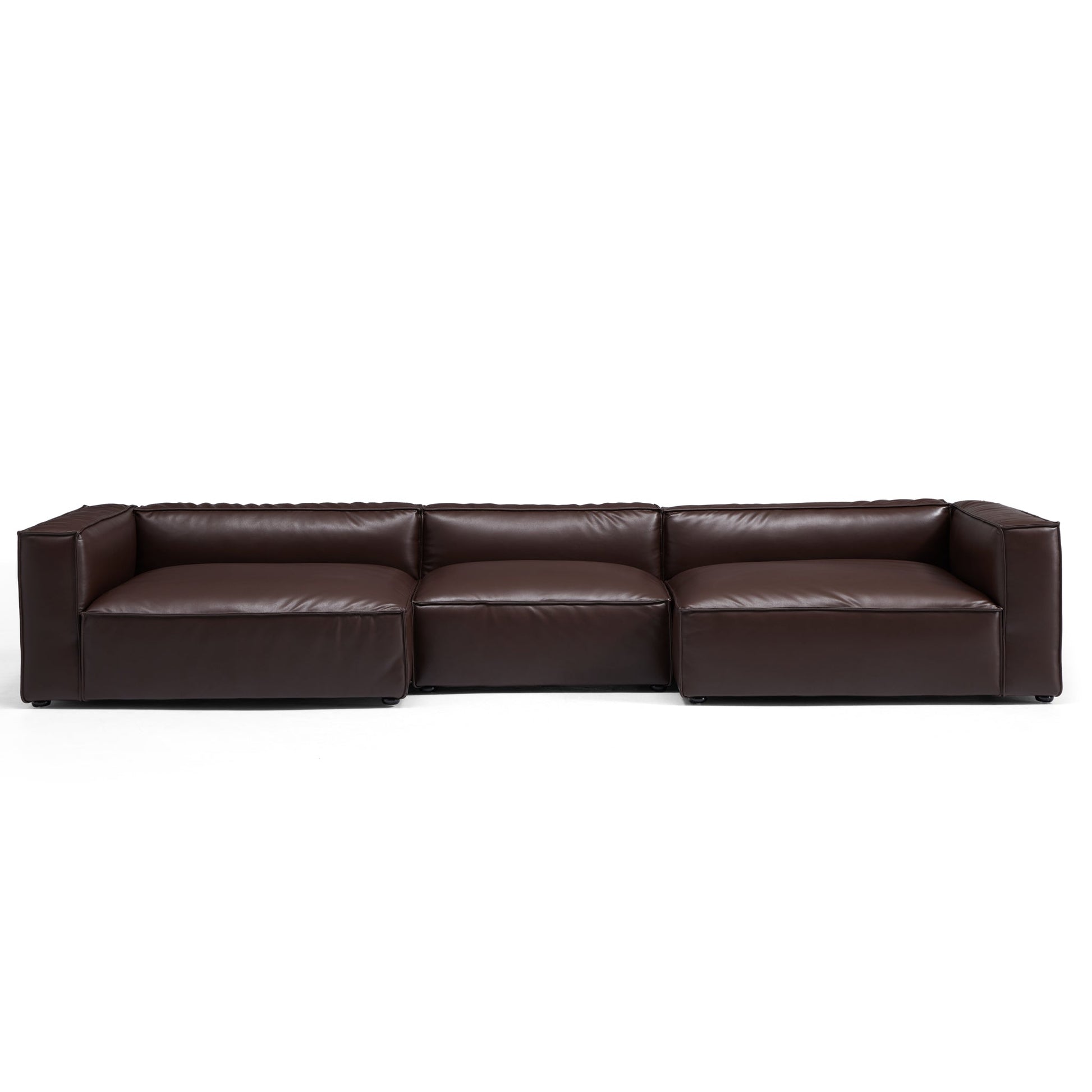 Luxury Minimalist Dark Brown Leather U Shaped Sectional-Dark Brown-151.2"