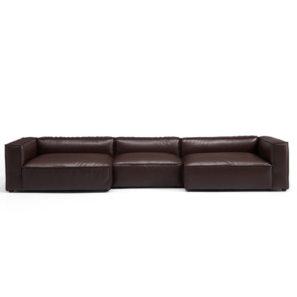 Luxury Minimalist Black Leather U Shaped Sectional Sofa-Dark Brown-151.2"